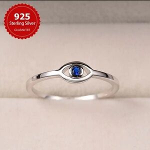 Sterling Silver Evil Eye Ring with Blue Stone